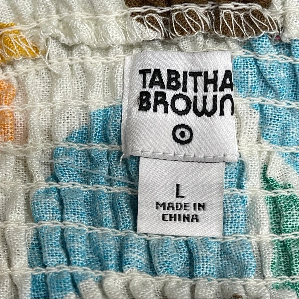 Vacation / Resort Puff Sleeve Dress | Tabitha Brown Tropical Linen | Size Large - Picture 9 of 12